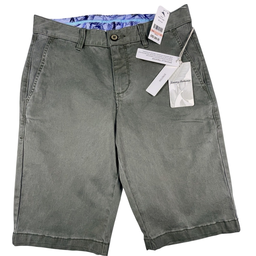 Tommy Bahama Shorts Mens 28 Boracay 12 Tea Leaf Green Stretch Flat Front Chino
